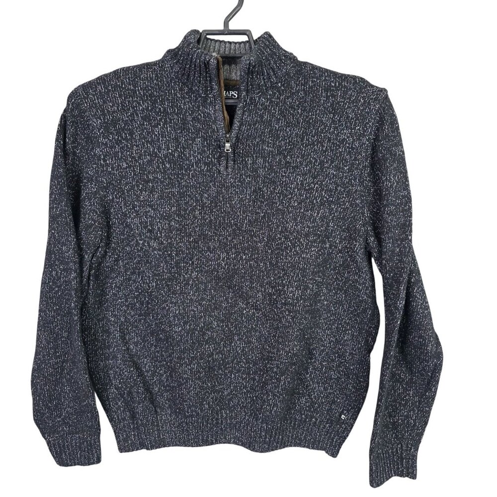 Mens Chaps Black & White Marled 1/2 Zip Sweater Long Sleeve Cotton Blend Size XL